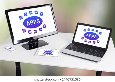 Apps concept shown on different information technology devices