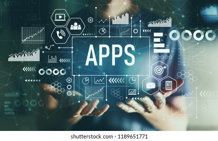 Apps with young man in the night