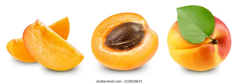 Apricot collection. Apricot set isolated on white background. Apricot macro. With clipping path - Shutterstock ID 2128218671