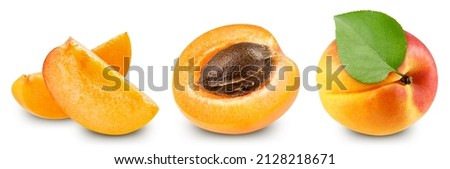 Apricot collection. Apricot set isolated on white background. Apricot macro. With clipping path