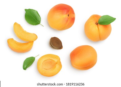 apricot fruit with half and slices isolated on white background. Clipping path. Top view. Flat lay - Shutterstock ID 1819116236