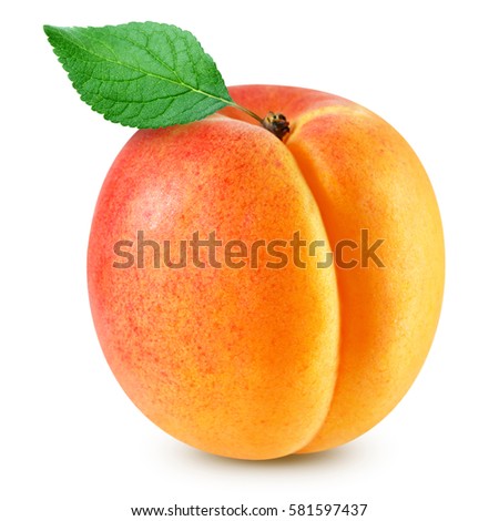 apricot fruits with green leaf isolated on white background Clipping Path