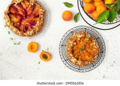 Apricot And Plum Galette, Pie, Cake With Almond. Summer Food.