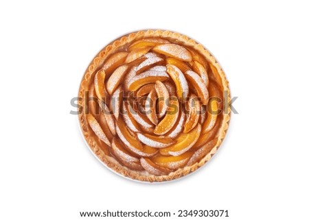 Apricot tart with sugar sprinkle on a white isolated backgrond. toning
