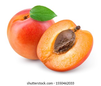 Apricots. Apricot isolate. Apricots with slice on white. Full depth of field.  - Shutterstock ID 1550462033
