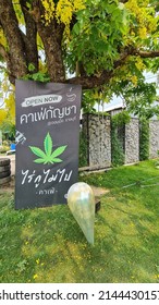 April 10 ,2022 Ratchaburi, Thailand The Nameplate In Front Of The Cannabis Cafe Shop Name Farm I Did Not Go 