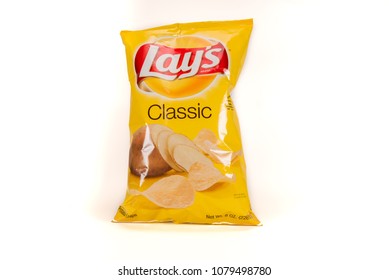 April 10th, 2018: Illustrative Editorial Image Of Lays Potato Chips On White Background