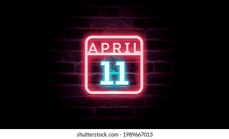 April 11 Calendar on neon effects background blue and red neon lights. Day, month 
11 April Calendar on bricks background Neon Sign Light Red Blue - Powered by Shutterstock