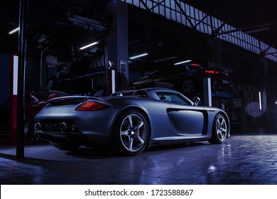 April 12, 2016, Moscow: Expensive Rare And Fast Super Car Porsche Carrera GT In The Garage For Service