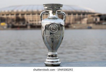 April 13, 2021 Moscow, Russia. European Championship Cup On The Background Of The Luzhniki Stadium.