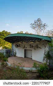 April 13th 2022. Uttarakhand India. Empty Remains Of A Dormant Outdoor Auditorium Building Full Of Wild Vegetation Growing All Around.