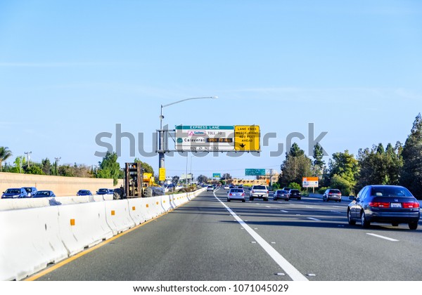 April 14, 2018 Fremont / CA / USA\
- Driving on the Express Lane in east San Francisco bay\
area