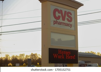 April 15th 2020. CVS Pharmacy, York Haven P.A. CVS Pharmacy Celebrates Their Workers With Heroes Work Here Sign.