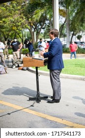 (April 17,2020 - Fort Lauderdale FL/USA) Governor Of Florida Ron DeSantis Press Conference At Urban League Of Broward County Addressing COVID-19