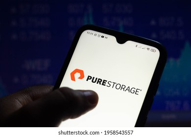 April 19, 2021, Brazil. In This Photo Illustration The Pure Storage Logo Seen Displayed On A Smartphone Screen