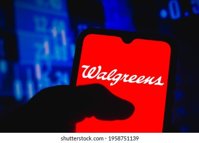 April 19, 2021, Brazil. In this photo illustration the Walgreens logo seen displayed on a smartphone screen