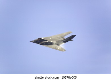 APRIL 2007 - F-117A Nighthawk Stealth Jet Fighter Breaking The Sound Barrier As It Flies Over The 42nd Naval Base Ventura County (NBVC) Air Show At Point Mugu, Ventura County, Southern California.