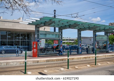 April 2017, Houston, Texas: Metro Light Rail Station On Main Street Near Downtown Houston