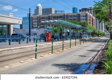 April 2017, Houston, Texas: Metro Light Rail Station On Main Street Near Downtown Houston