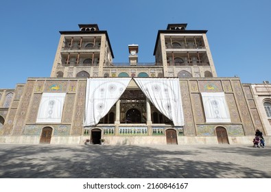 April 2018-Low angle view of the Golestan Palace in Tehran city, Iran. Also known as the Rose Garden Palace. 
