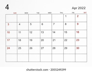 The April 2022 Calendar Template.