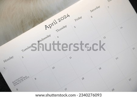 April 2024 calendar. New Year, time and business concept