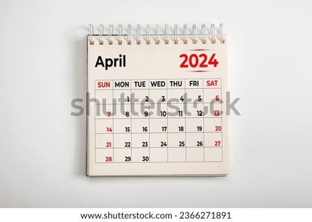 April 2024. Resolution, strategy, solution, goal, business and holidays. Date - month April 2024. Page of annual monthly calendar - April 2024