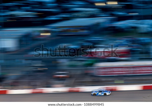 April 21, 2018 - Richmond, Virginia, USA: Kyle\
Larson (42) races off the turn during the Toyota Owners 400 at\
Richmond Raceway in Richmond,\
Virginia.
