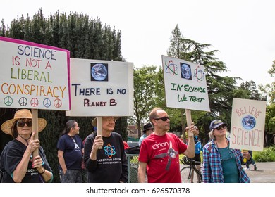 April 22, 2017 SANTA ROSA, CA USA - Protesters Hold Signs During Earth Day's March For Science.