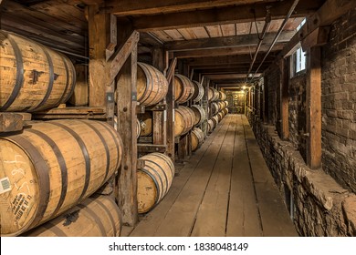 April 22, 2018: Barrel room interior, Buffalo Trace distillery, Frankfort .
