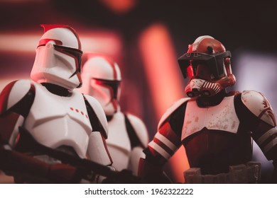 APRIL 25 2021: Scene From Star Wars The Clone Wars, Commander Fox And Coruscant Guard At The Detention Center - Hasbro Action Figures