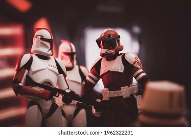 APRIL 25 2021: Scene From Star Wars The Clone Wars, Commander Fox And Coruscant Guard At The Detention Center - Hasbro Action Figures