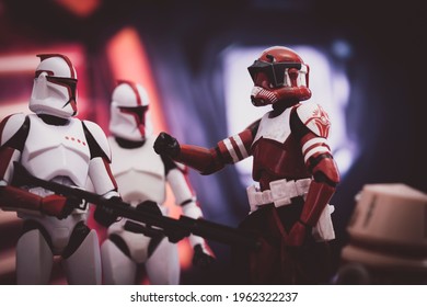 APRIL 25 2021: Scene From Star Wars The Clone Wars, Commander Fox And Coruscant Guard At The Detention Center - Hasbro Action Figures