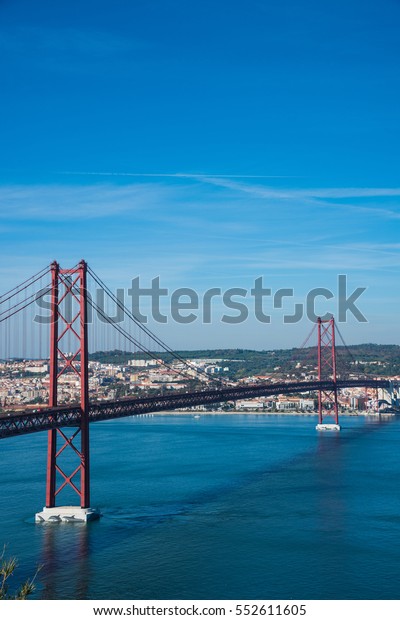 April 25th Bridge on Tejo river\
at Lisbon/ April 25th Bridge in Lisbon,Portugal/ There is the\
biggest suspension bridge on Tejo river at\
Lisbon,Portugal.
