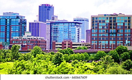 April 29 2017 Little Rock Arkansas Skyline View Of The River Market Area Of Downtown