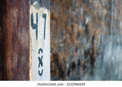 April 7th 2021, Dehradun India. Number 47 Written On An Old Wall With Out Of Focus Background.