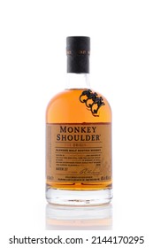 April 8,2022, Minsk, Belarus - Monkey Shoulder Blended Malt Scotch Whisky Isolated On White Background