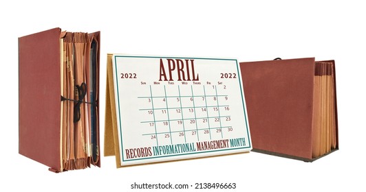 April Records Informational Management Month Calendar With Files On White Background