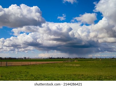 April shower over the green countryside of Holland