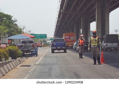 April , 2019​:Unidentified Traffic police is working on street, Bangkok Thailand