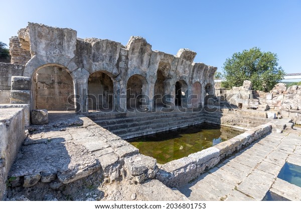 Aquae Ypsitanae the\
ancient Roman baths on Tirso river. Fordongianus, Oristano,\
Sardinia, Italy, Europe