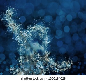 Aquagirl. Woman wearing a water dress
