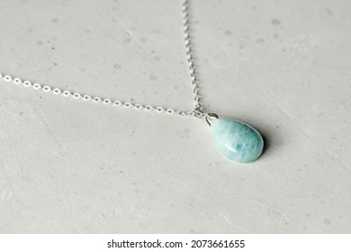 Aquamarine natural pendant, necklace. A short necklace made of Aquamarine. Handmade jewelry made from natural stones. Modern Author's jewelry. Natural blue Aquamarine pendant on silver chain.