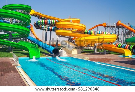 Aquapark sliders with pool 