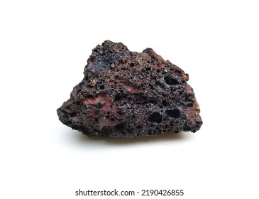 Aquarium Stone, Black Grey Lava Rock Isolated On White Background, Selective Focus