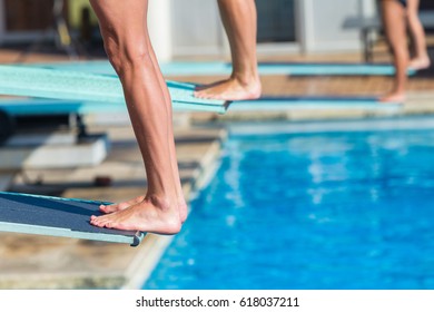 Aquatic Diving Feet Boards Pool Closeup
Aquatic Diving Pool Divers Feet Edge Of Board For Backflip Into Swimming Pool Abstract Closeup Unidentified Athletes.