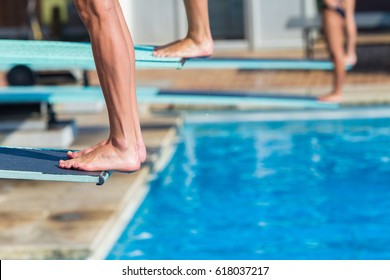 Aquatic Diving Feet Boards Pool Closeup
Aquatic Diving Pool Divers Feet Edge Of Board For Backflip Into Swimming Pool Abstract Closeup Unidentified Athletes.