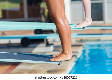 Aquatic Diving Feet Boards Pool Closeup
Aquatic Diving Pool Divers Feet Edge Of Board For Backflip Into Swimming Pool Abstract Closeup Unidentified Athletes.