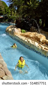 Aquatica Waterpark, Orlando, Florida, USA - October 23, 2016: Children In Roa's Rapids Adventure Play Area In Aquatica Water Park