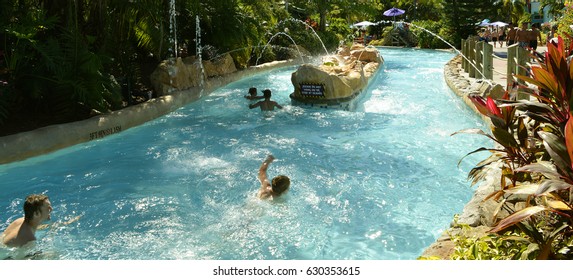 Aquatica Waterpark, Orlando, Florida, USA - October 23, 2016: Children In Roa's Rapids Adventure Play Area In Aquatica Water Park